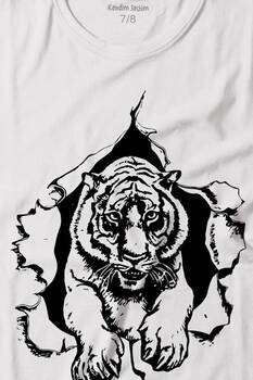 Tişörtün İçinden Çıkan Kaplan Tiger Baskılı Tişört Çocuk T-shirt