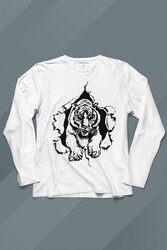 Tişörtün İçinden Çıkan Kaplan Tiger Uzun Kollu Tişört Baskılı T-Shirt - Thumbnail