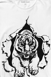 Tişörtün İçinden Çıkan Kaplan Tiger Uzun Kollu Tişört Baskılı T-Shirt - Thumbnail