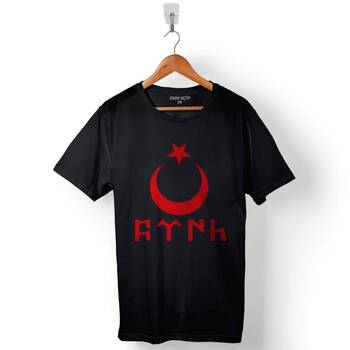 Türk Bayrağı Göktürkçe Ay Yıldız Hilal Baskılı Tişört Unisex T-Shirt