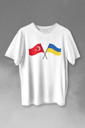 Turkey And Ukraine Türkiye Ve Ukrayna Dostluğu Savaşa Hayır Baskılı Tişört Unisex T-shirt - Thumbnail