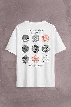 Twenty One Pilots Logo Stressed Sırt Ön Baskılı Oversize Tişört Unisex T-Shirt