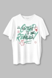 Typography Design Crispy Reality Y2K Grunge Street Grafitti Baskılı Beyaz T-shirt - Thumbnail