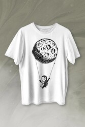 Uçan Balon Gezegen Minimal Astronot Uzay Urban Cosmos Baskılı Tişört Unisex T-shirt - Thumbnail