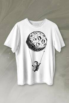 Uçan Balon Gezegen Minimal Astronot Uzay Urban Cosmos Baskılı Tişört Unisex T-shirt