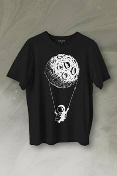 Uçan Balon Gezegen Minimal Astronot Uzay Urban Cosmos Baskılı Tişört Unisex T-Shirt