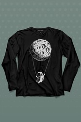 Uçan Balon Gezegen Minimal Astronot Uzay Urban Cosmos Uzun Kollu Tişört Baskılı T-Shirt - Thumbnail