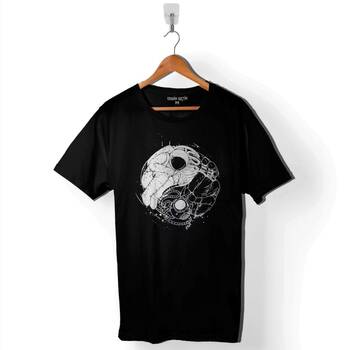 Uçan Çift Astronot Ying Yang Uzay Cosmos Baskılı Tişört Unisex T-Shirt