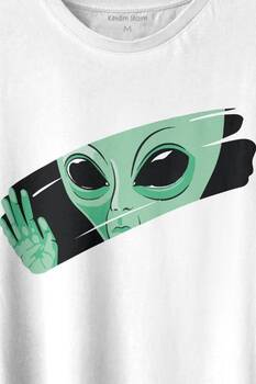 Ufo Uzaylı Yeşil E.T. Nasa Gezegen Baskılı Tişört Unisex T-shirt