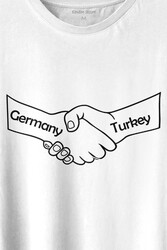 Ülke Dostluk Türkiye Almanya Friends El Tokalaşma Baskılı Tişört Unisex T-shirt - Thumbnail