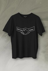 Ülke Dostluk Türkiye Almanya Friends El Tokalaşma Baskılı Tişört Unisex T-Shirt - Thumbnail