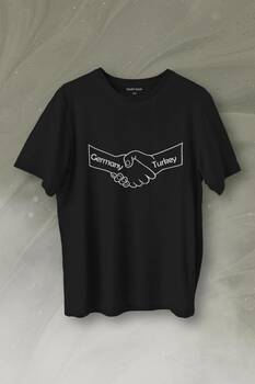 Ülke Dostluk Türkiye Almanya Friends El Tokalaşma Baskılı Tişört Unisex T-Shirt