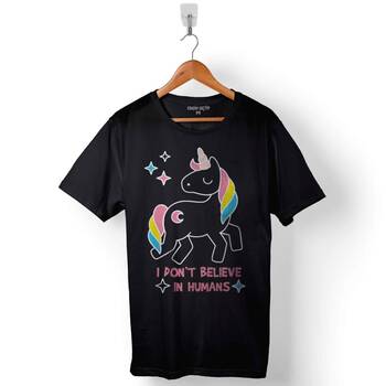 Unicorn I Dont Believe In Humans Horse At Baskılı Tişört Unisex T-Shirt