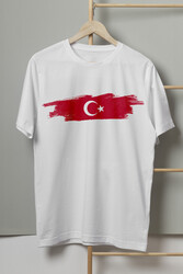 Unisex Beyaz T-shirt Türkiye Bayrak Futbol Nostalji Milli Takım Ay Yıldız Baskılı Tişört - Thumbnail