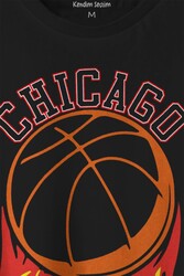 Unisex T-shirt Basketbol Spor Basketball Chicago Yazı Siyah Baskılı Tişört - Thumbnail