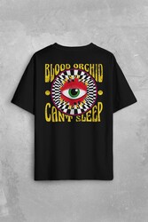 Unisex T-shirt Can't Sleep Urban Street Wear Baskılı Oversize Siyah Tişört - Thumbnail