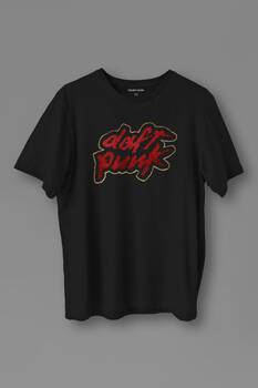 Unisex T-shirt Daft Punk Logo Homework Albüm Müzik Siyah Baskılı Tişört