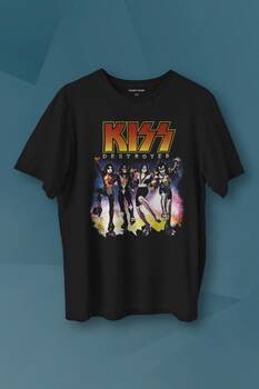 Unisex T-shirt Kiss The Destroyer Rock Music Album Siyah Baskılı Tişört