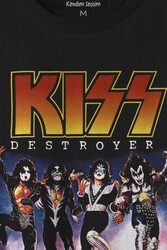 Unisex T-shirt Kiss The Destroyer Rock Music Album Siyah Baskılı Tişört - Thumbnail