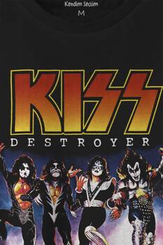 Unisex T-shirt Kiss The Destroyer Rock Music Album Siyah Baskılı Tişört