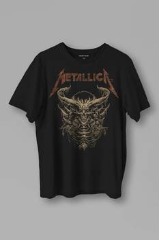 Unisex T-shirt Metallica Sargı Canavar Skull Vintage Korku Siyah Baskılı Tişört