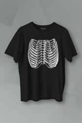 Unisex T-shirt Ripcage Skeleton İskelet Chest X-ray Halloween Siyah Baskılı Tişört - Thumbnail