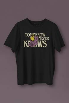 Unisex T-shirt Tomorrow Never Knows y2k Future Vintage Sokak Siyah Baskılı Tişört