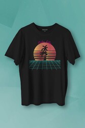 Unisex T-shirt Vaporwave Palm City Retro 80's 90's Doksanlar Gamer Punk Siyah Baskılı Tişört - Thumbnail