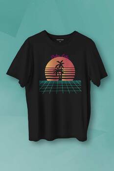 Unisex T-shirt Vaporwave Palm City Retro 80's 90's Doksanlar Gamer Punk Siyah Baskılı Tişört