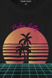 Unisex T-shirt Vaporwave Palm City Retro 80's 90's Doksanlar Gamer Punk Siyah Baskılı Tişört - Thumbnail