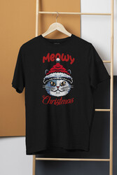 Unisex Tişört Kedi Cat Meow Christmas 2025 Noel New Year Yılbaşı Baskılı T-shirt - Thumbnail