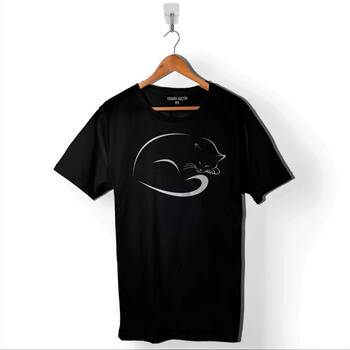 Uyuyan Kara Kedi Sleeping Black Cat Baskılı Tişört Unisex T-Shirt