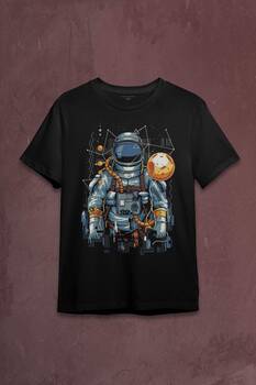 Uzay Gemisinde Yolculuk Eden Astronot Cosmos Göktaşı Baskılı Tişört Unisex T-shirt