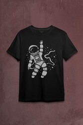 Uzayda El Sallayan Astronot Cosmos Baskılı Tişört Unisex T-shirt - Thumbnail