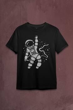 Uzayda El Sallayan Astronot Cosmos Baskılı Tişört Unisex T-shirt