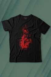 Uzayda El Satürn Halkaları Çizimli Lolipop Hellfire Ateş Baskılı Tişört Çocuk T-shirt - Thumbnail