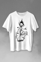 Uzayda El Satürn Halkaları Çizimli Lolipop Hellfire Ateş Baskılı Tişört Unisex T-shirt - Thumbnail