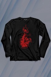 Uzayda El Satürn Halkaları Çizimli Lolipop Hellfire Ateş Uzun Kollu Tişört Baskılı T-Shirt - Thumbnail