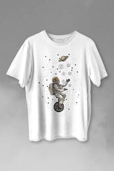 Uzayda Jonglör Astronot Top Çeviren Hokkabaz Cosmos Baskılı Tişört Unisex T-shirt