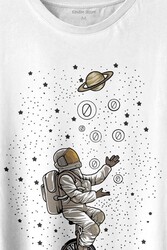 Uzayda Jonglör Astronot Top Çeviren Hokkabaz Cosmos Baskılı Tişört Unisex T-shirt - Thumbnail