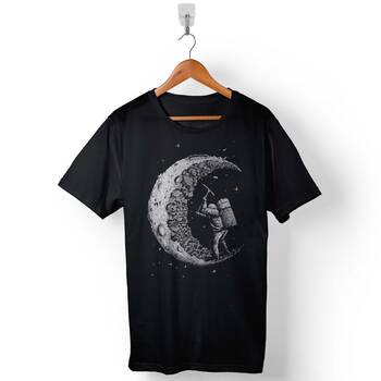 Uzayda Kazma Astronot Cosmos Yarım Ay Nasa Baskılı Tişört Unisex T-Shirt