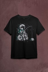 Uzayda Olta Atan Astronot Cosmos Uzay Gezegen Baskılı Tişört Unisex T-shirt - Thumbnail