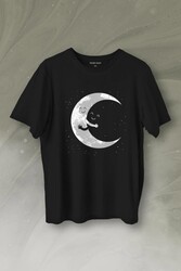 Uzayda Sarılan Ay Aşık Smile Cosmos Gülümsemesi Baskılı Tişört Unisex T-Shirt - Thumbnail