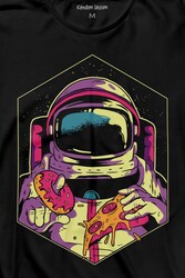 Uzayda Yemek Donut Pizza Yiyen Astronot Cosmos Uzun Kollu Tişört Baskılı T-Shirt - Thumbnail