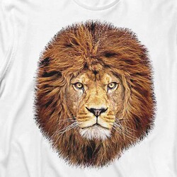 Uzun Kollu Beyaz Tişört Lion Aslan Kafa Head Sarı Kırmızı Renkli Baskılı T-Shirt - Thumbnail