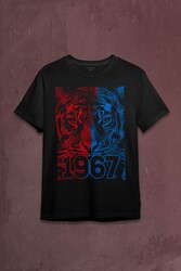 Vahşi Kaplan Kafası Bordo Mavi Trabzon Tiger Baskılı Tişört Unisex T-shirt - Thumbnail