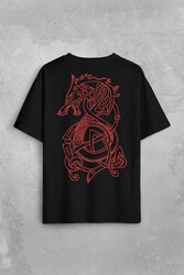 Viking Fenrir Wolf Vikings Kurt Kafa Street Urban Sırt Ön Baskılı Oversize Tişört Unisex T-Shirt - Thumbnail