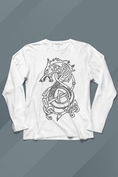 Viking Fenrır Wolf Vikings Kurt Kafa Street Urban Uzun Kollu Tişört Baskılı T-Shirt - Thumbnail