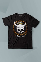 Viking Skull With Circle Of Stars Longship Kuru Kafa Baskılı Çocuk Tişört Kısa Kollu - Thumbnail