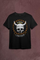 Viking Skull With Circle Of Stars Longship Kuru Kafa Baskılı Tişört Unisex T-shirt - Thumbnail